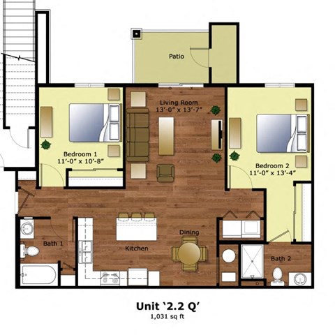 a floor plan of a bedroom apartment with a living room and a dining room